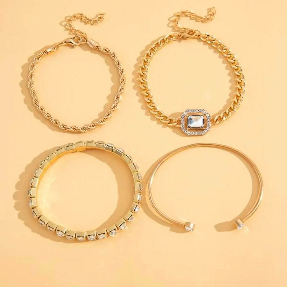 4pcs Rhinestone Decor Bracelet For Women Jewelry Gift Wedding Engagement… - Picture 4 of 4